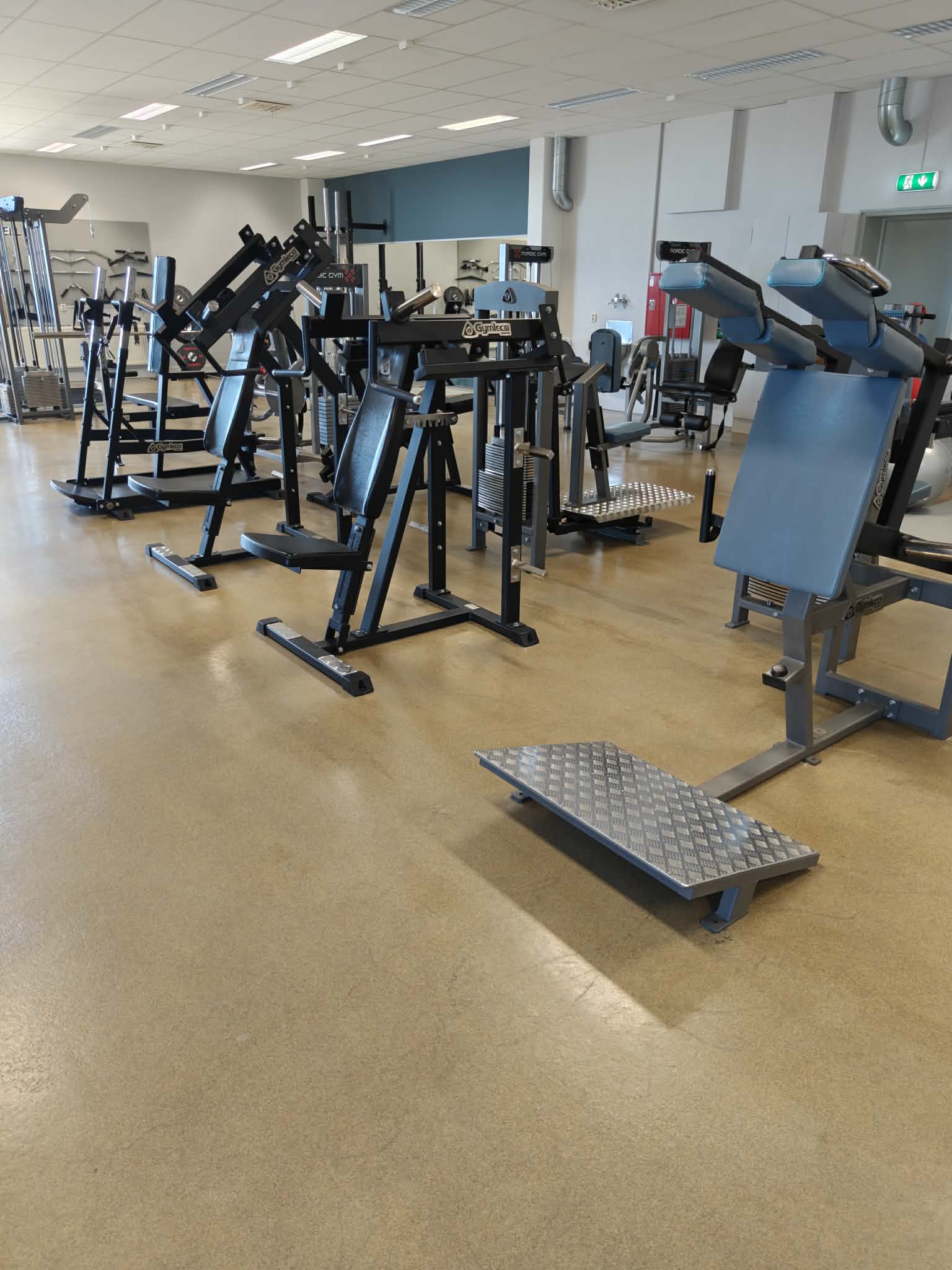 Gymleco-maskiner längs träningsgolvet
